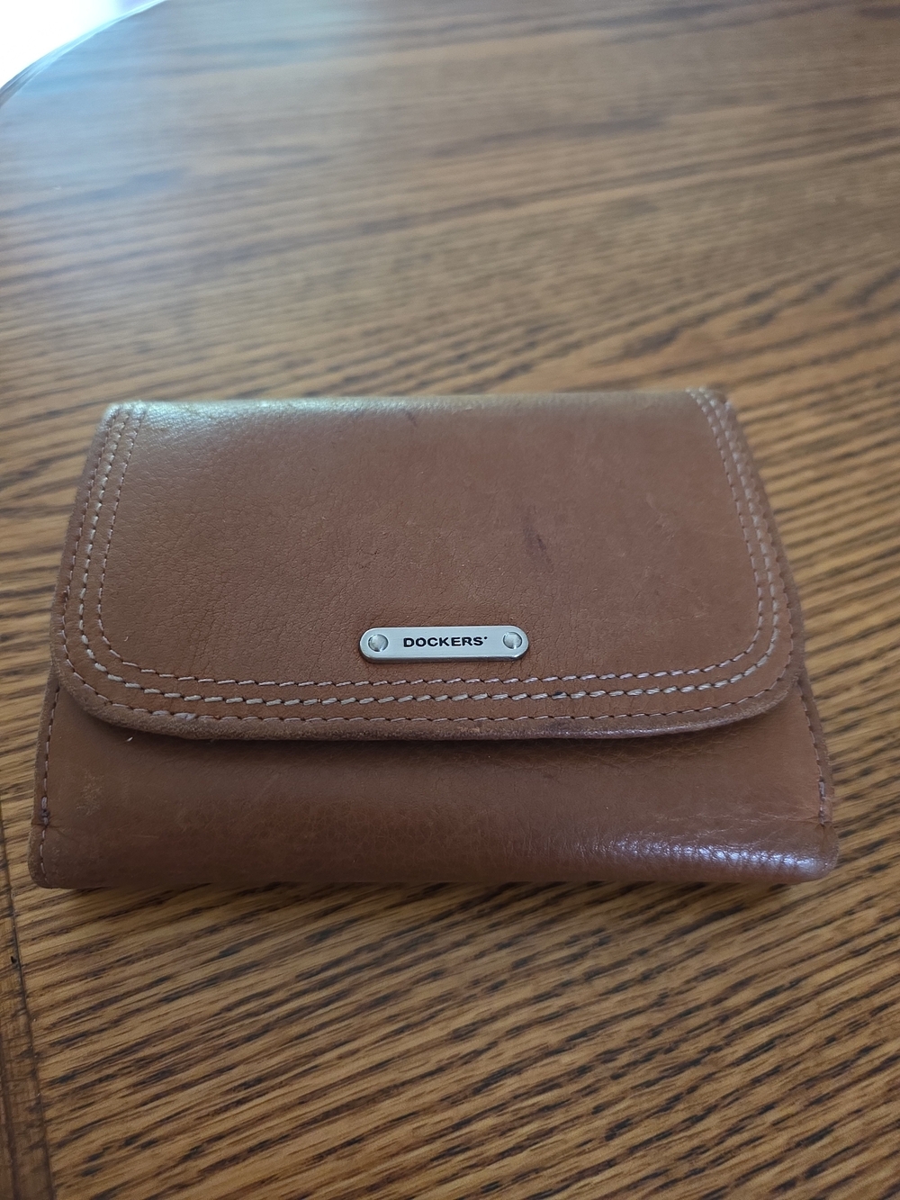 Vtg Dockers L Brown Genuine Leather Women's Trifold Organizer Credit Card Wallet
